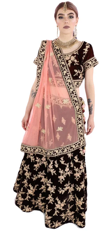 Shop and Save Stunning Show Stopper Wine Soft Velvet Lehenga - SNT11036