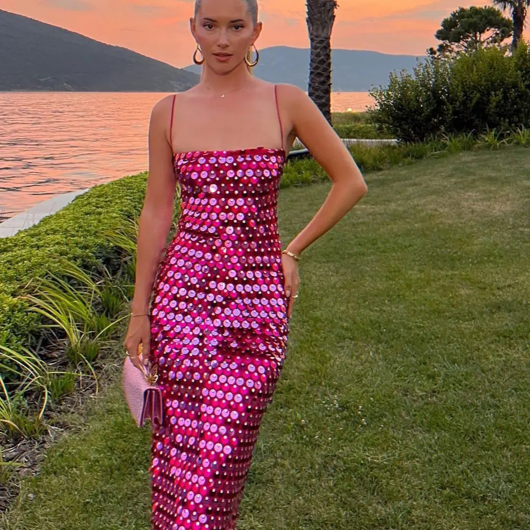 Final Markdown Holographic Sequin Maxi Dress