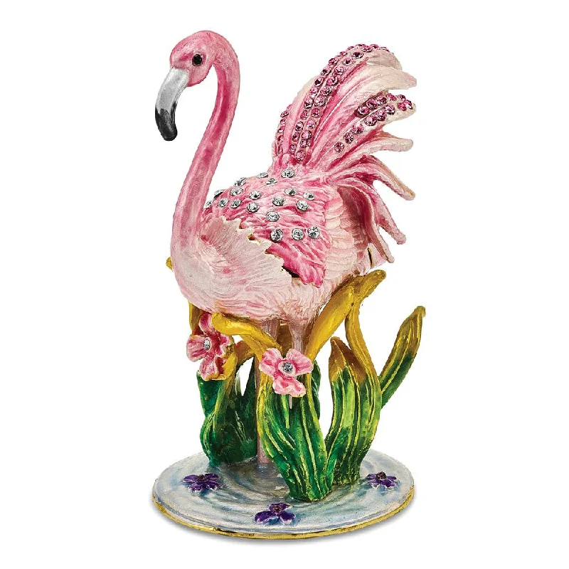 Discount Deals Bejeweled Pink Flamingo Trinket Box with Charm Pendant