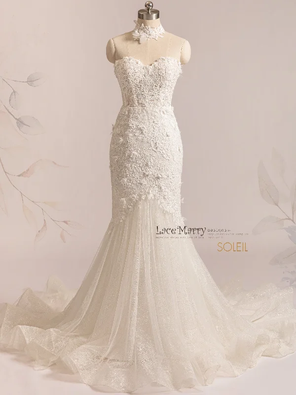 Weekend Deal SOLEIL / Mermaid Wedding Dress with 3D Lace and Glitter Tulle