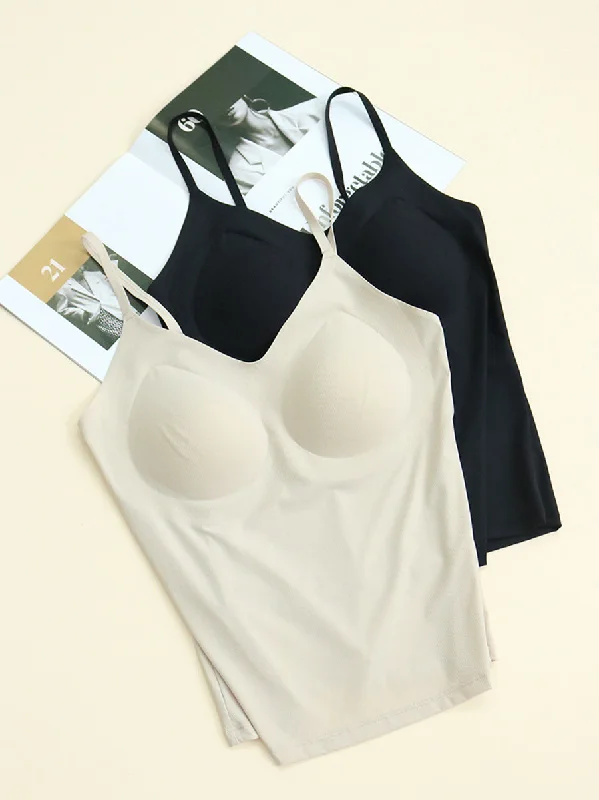 Value Deals Women Summer Solid Casual Seamless With Breast Pads Base AS1012