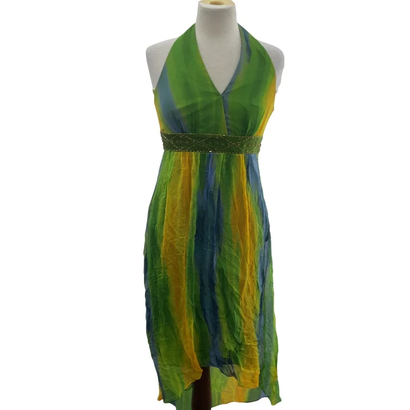 Super Deal NWT Laundry Shelli Segal Silk A-Line Womens Sleeveless Dress Green/Yellow Size 8