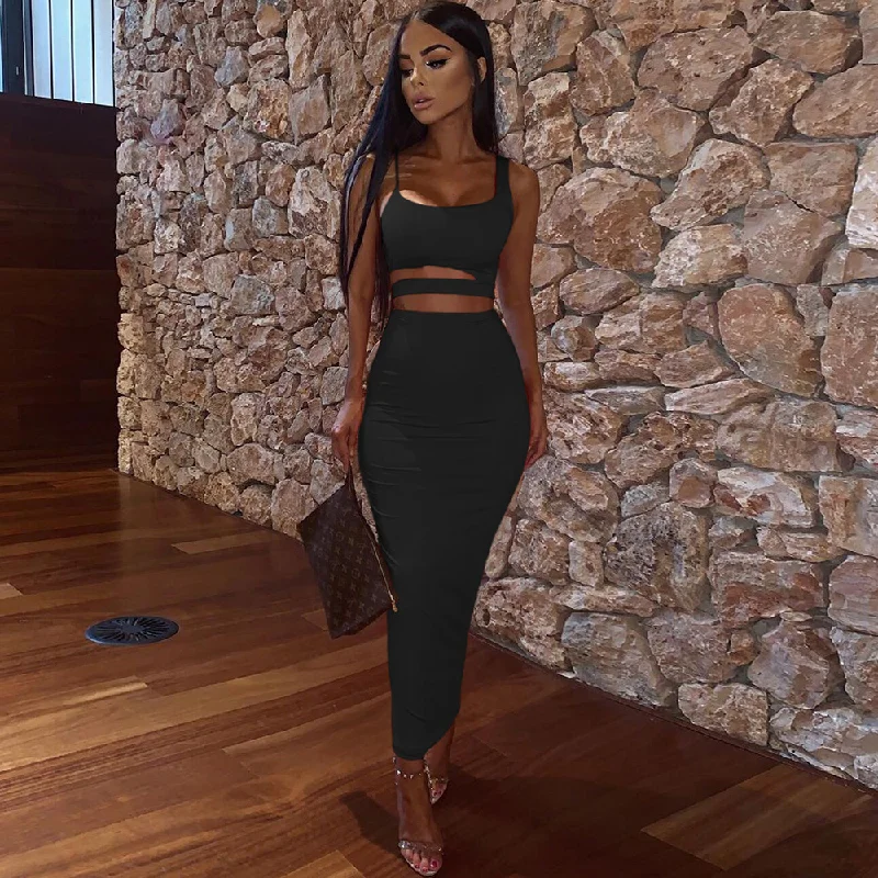 Buy More, Save More Women's Summer Casual Sleeveless Sheath Two-Piece Long Dress