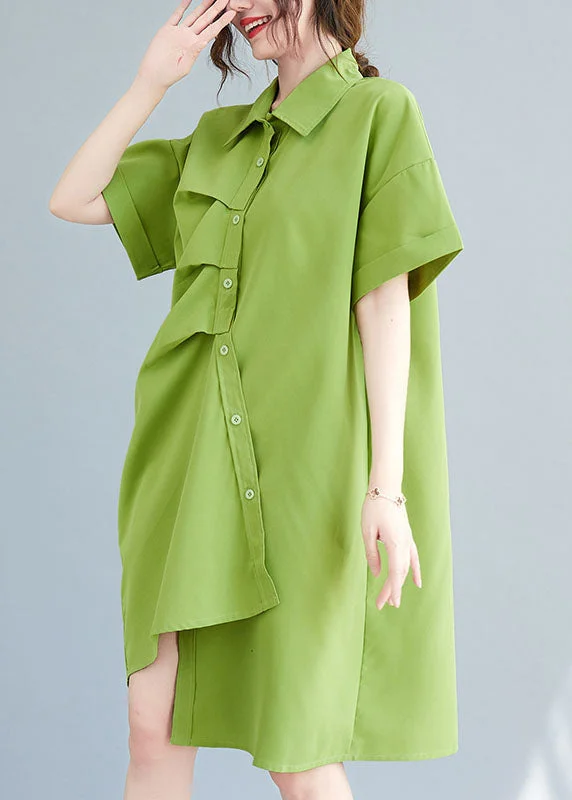 Sneak Peek Sale Loose Green Asymmetrical Design Cotton Maxi Dresses AC2095
