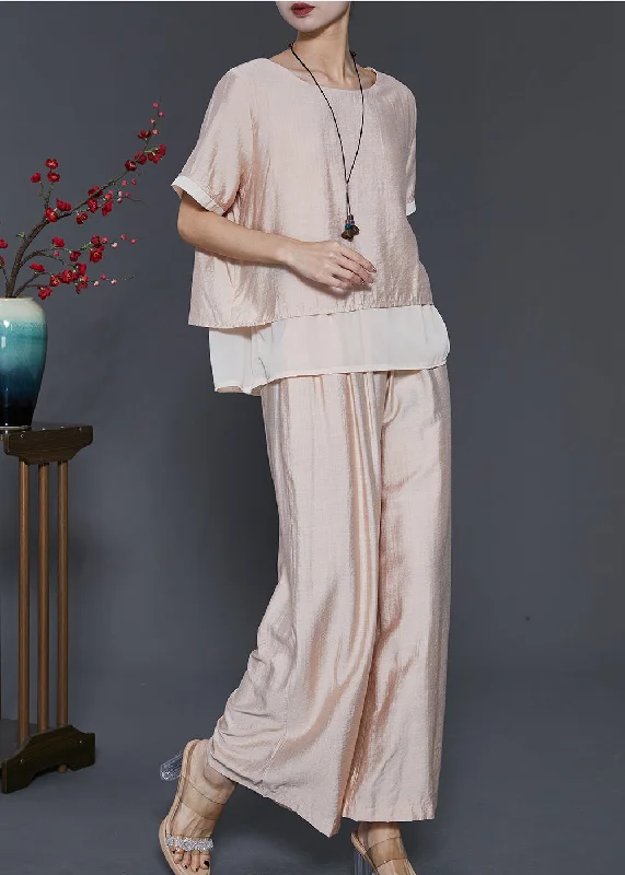 Best Deals French Champagne Oversized Patchwork Linen Silk 2 Piece Outfit Summer SD1081 Best Deals French Champagne Oversized Patchwork Linen Silk 2 Piece Outfit Summer SD1081