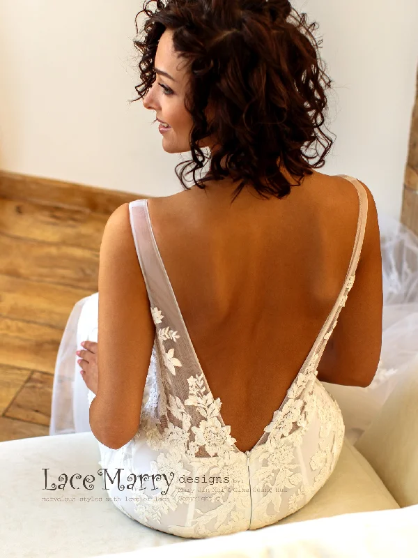 Savings Galore Illusion Boho Wedding Dress with Floral Lace Applique
