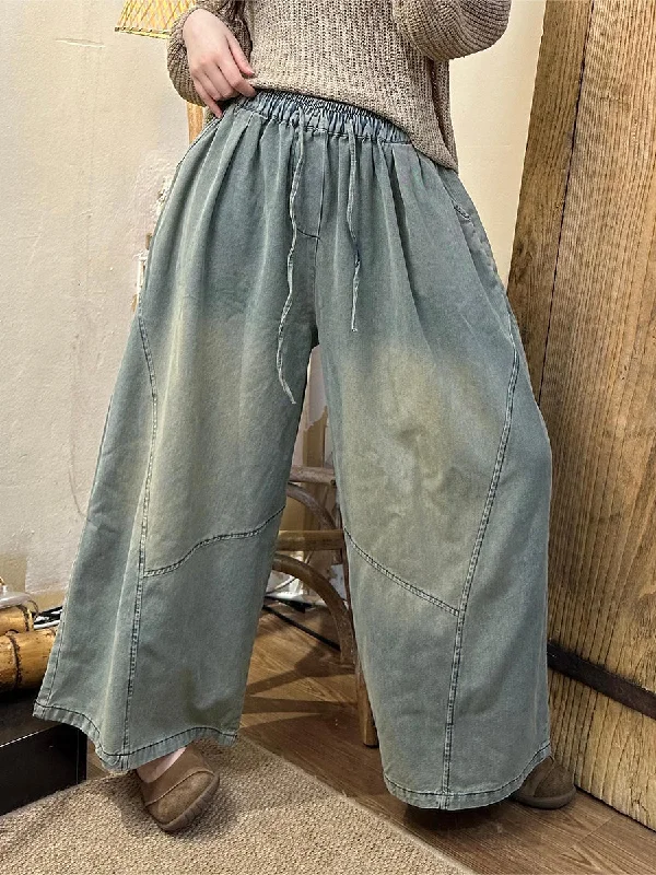 Amazing Deals Women Summer Retro Spliced Denim Wide-leg Pants AS1002