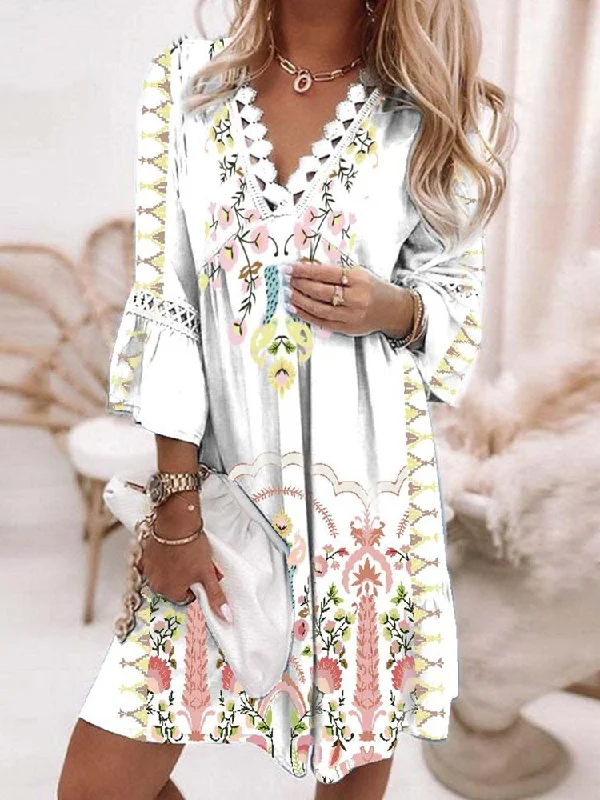 Savings Galore Boho Loosen Short Sleeve Woven Dress  QV111