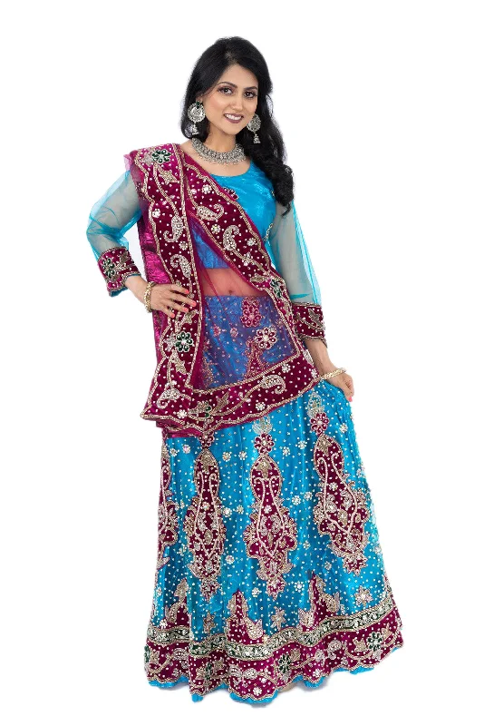 Don't Wait Centric Blue And Berry Lehenga- SNT11076