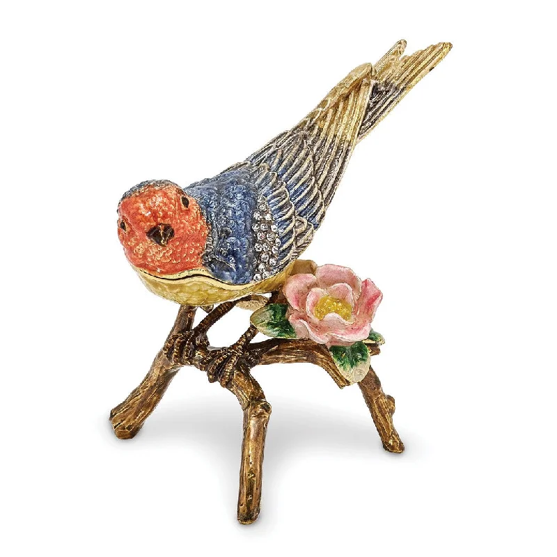Take Advantage Bejeweled Colorful Bird & Flower Trinket Box with Charm Pendant