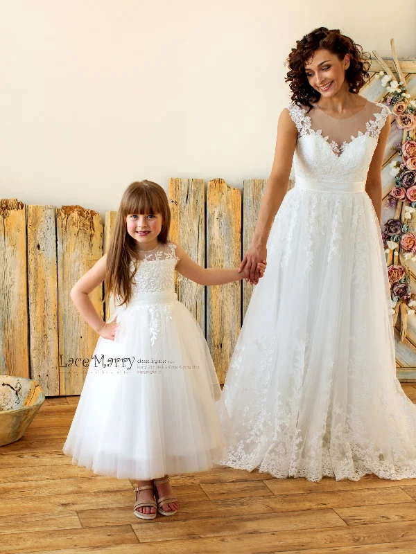 Act Fast EMMA / Lovely Flower Girl Dress with Ivory Flower Appliques