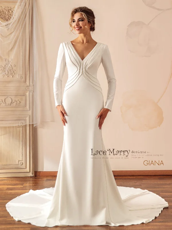 Final Sale GIANA / Plain Wedding Dress with Long Sleeves