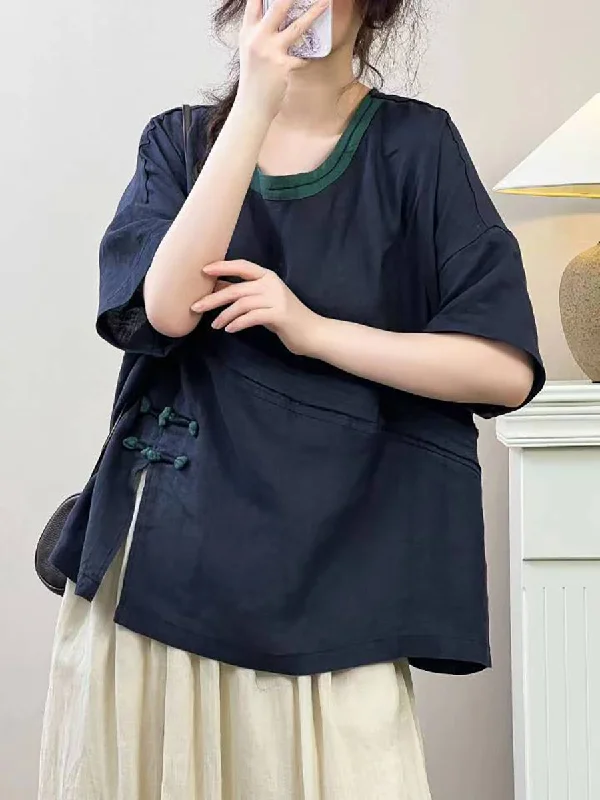 YEAR-End Sale Women Summer Vintage Solid Spliced Ramie Shirt IO1005