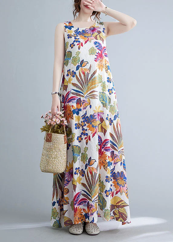 Final Sale Bohemian O-Neck Print Cotton Long Dresses Summer AC2070