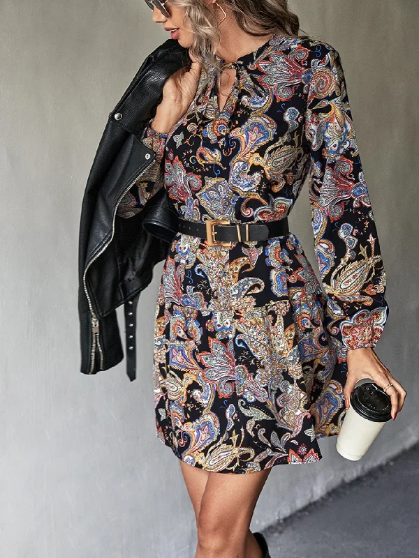 Today's Special Women's Dresses Lantern Sleeve V-neck Tie Front Dresses AE1018