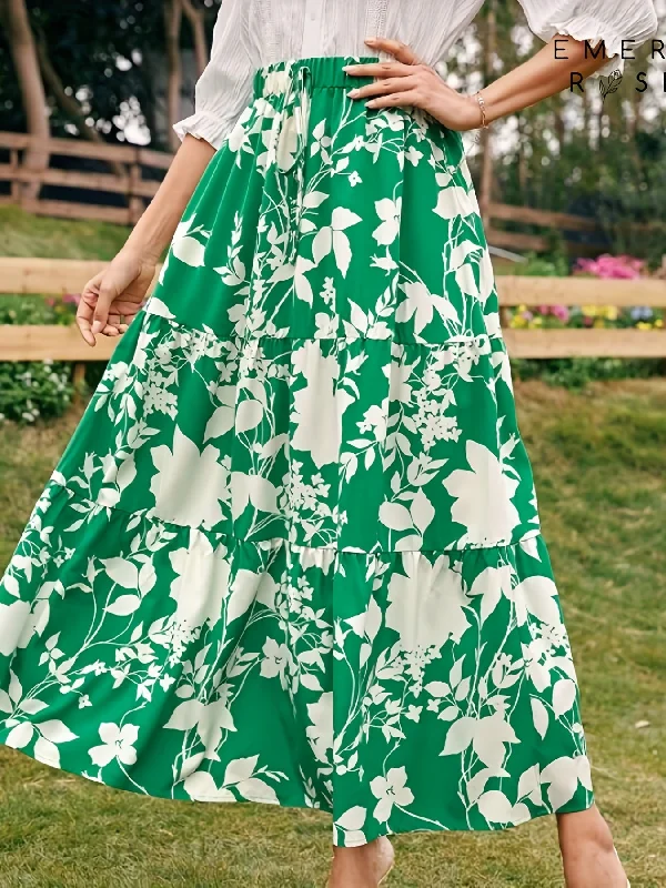 Can't Be Beat Boho Floral Print Skirts, Vacation High Waist Drawstring Pleated Maxi Skirts, Women's Clothing AZ1009 Can't Be Beat Boho Floral Print Skirts, Vacation High Waist Drawstring Pleated Maxi Skirts, Women's Clothing AZ1009