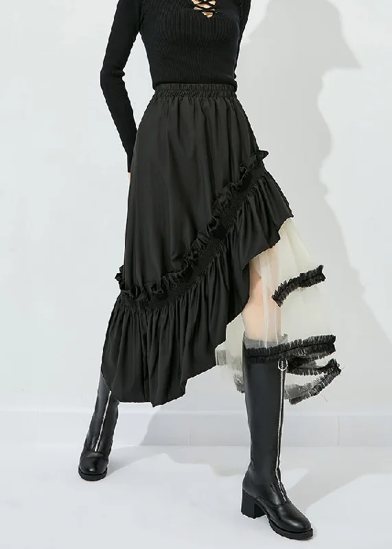 Exclusive Access Style Black Asymmetrical Design Tulle Patchwork Ruffled Cotton Skirts Summer LY0821 Exclusive Access Style Black Asymmetrical Design Tulle Patchwork Ruffled Cotton Skirts Summer LY0821