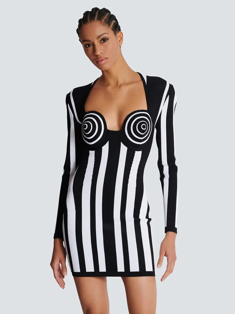 Crazy Deals Black and White Striped Bandage Dress