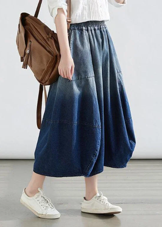 Fantastic Offers Simple Blue Wrinkled Pockets Gradient Color Denim Skirts Summer LY0583