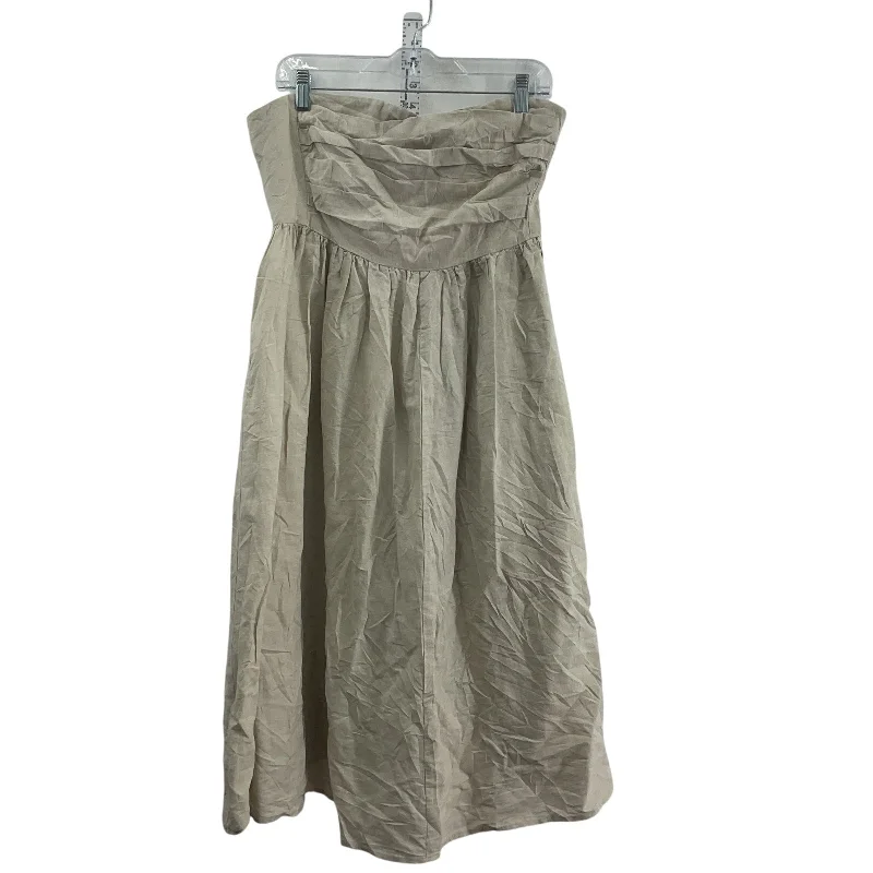 Midnight Sale Banana Republic Petite Midi Linen Women Ruched Strapless Dress Cream Size 10 NWT