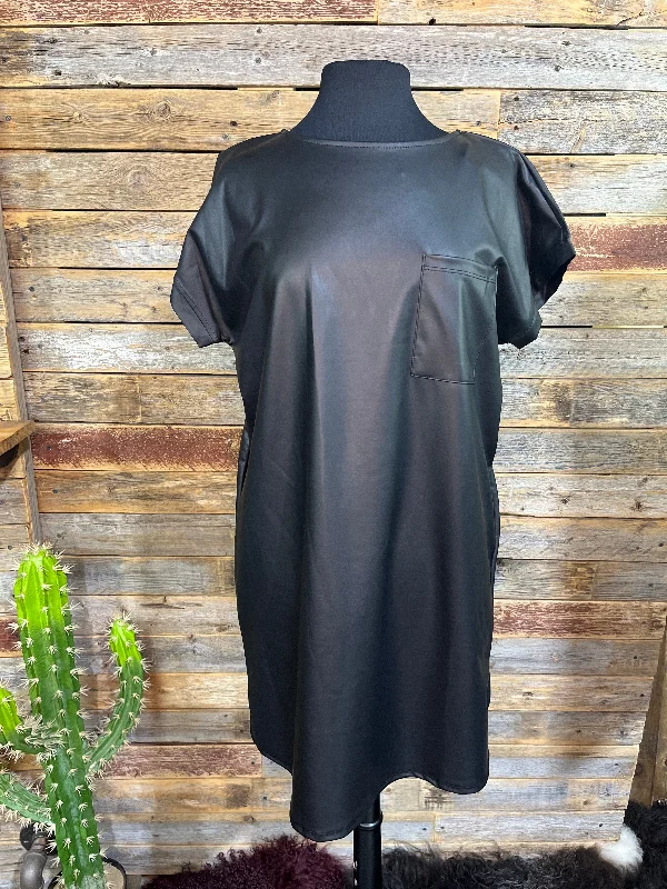 Fantastic Deals Casey Faux Leather Banded Cuff Short Sleeve Dress