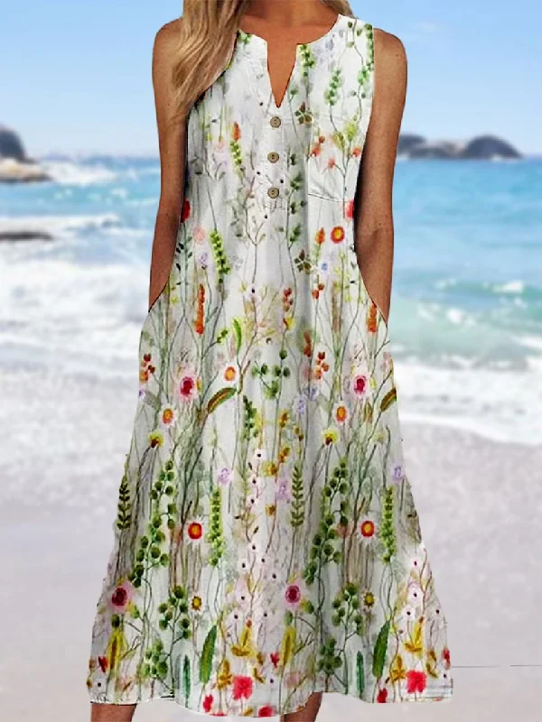 Get It Before It’s Gone Floral Loose V Neck Casual Dress AA1