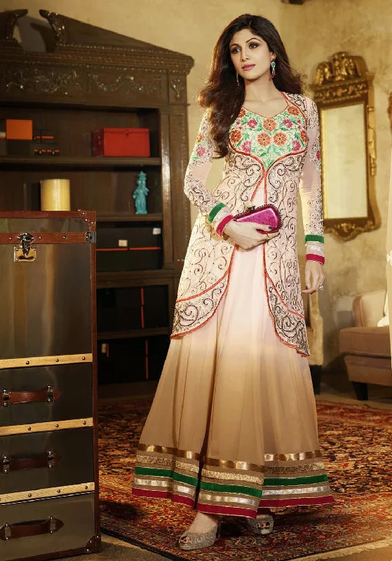 Online Only Gorgeous Long Tan Anarkali by Shilpa Shetty (6004)