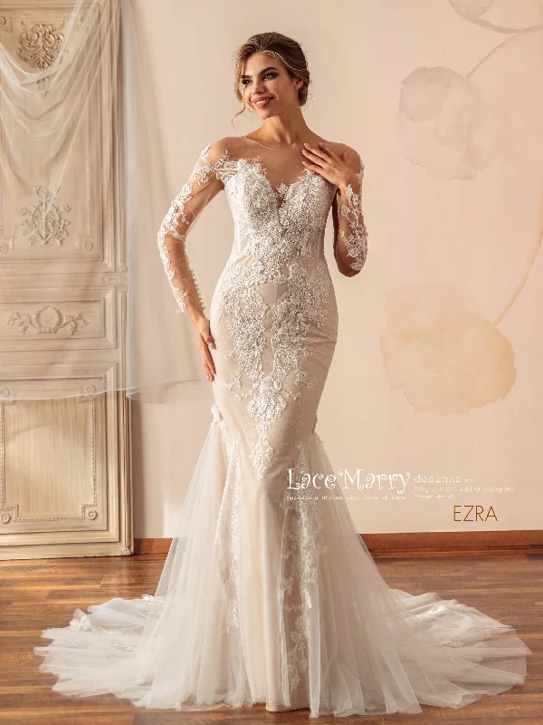 Price Blitz EZRA / Exclusive Lace Wedding Dress with Illusion Neckline