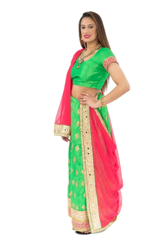 Crazy Savings Vibrant Green and Red Lehenga-SNT11082