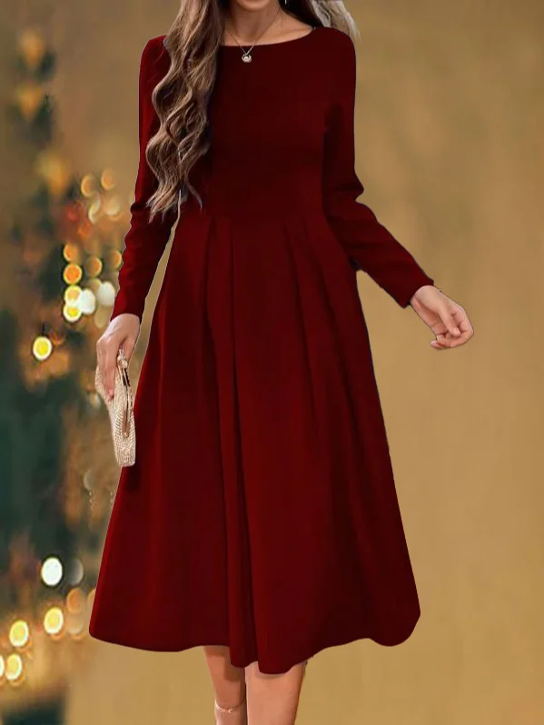 Can't Miss Women Simple Red Long Sleeve Formal Fitted Evening Occassion Long Dress PJ46