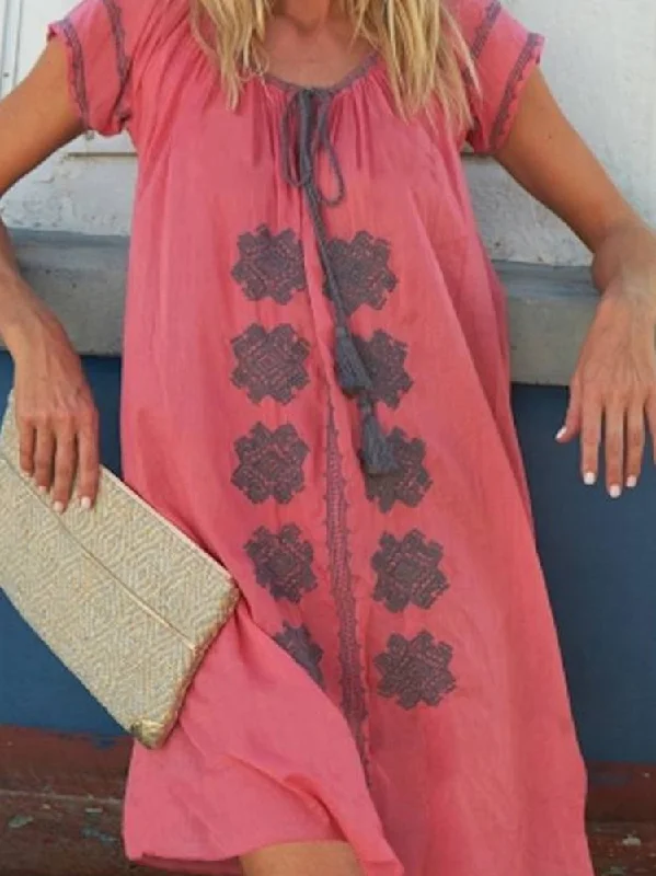 Shop and Save V Neck Women Summer Weaving Dress Holiday Boho Weaving Dress  WC61