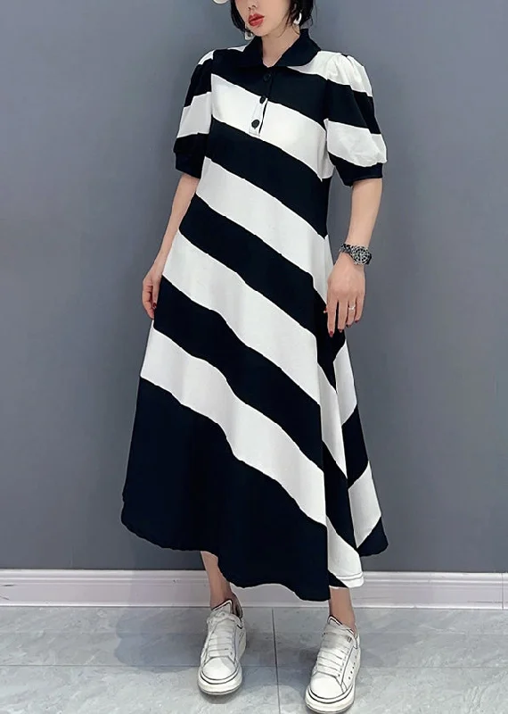 Don’t Miss Out Cute Black White Striped Peter Pan Collar Patchwork Long Dress Short Sleeve LC0319 Don’t Miss Out Cute Black White Striped Peter Pan Collar Patchwork Long Dress Short Sleeve LC0319