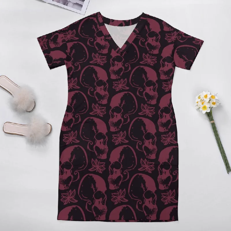 New Arrival Gothic Purple Skulls Loose Dress With Pockets