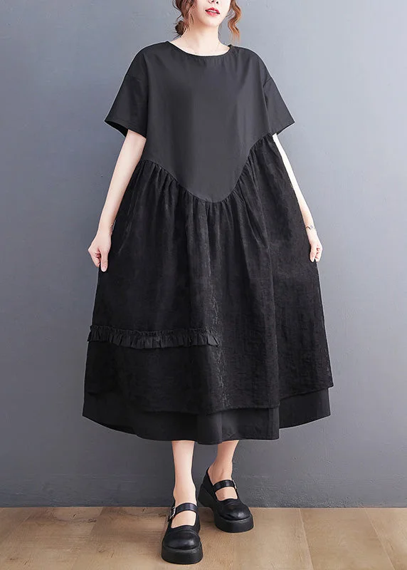 Deal of the Week Jacquard Black Patchwork Wrinkled Maxi Dresses Summer AC2068