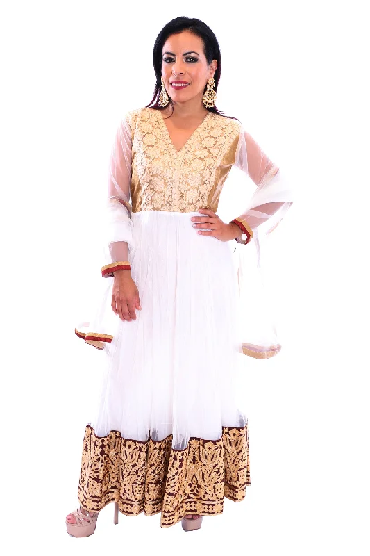 Major Savings Calm and Tranquil White and Gold Long Anarkali - 9204