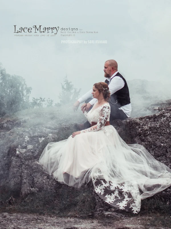 Weekend Deal Beautiful Boho Style Wedding Dress with Long Lace Sleeves