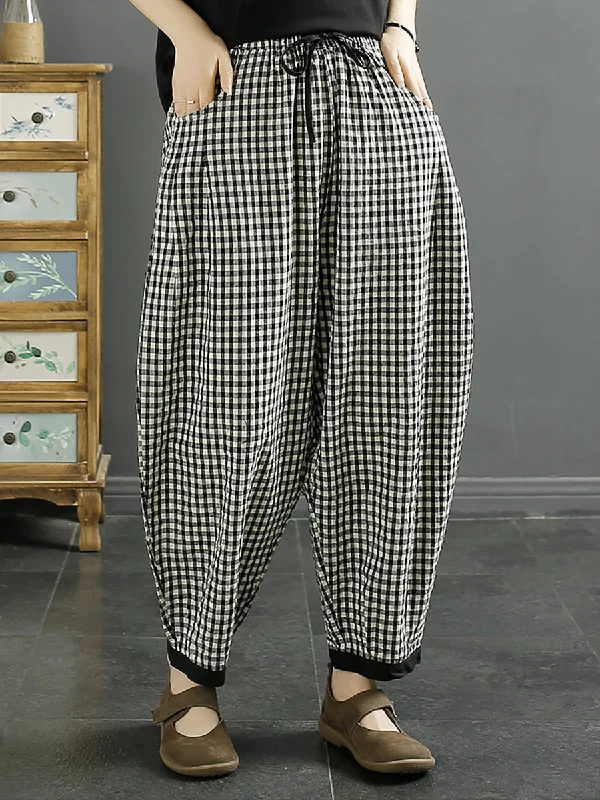 Don't Wait Women Vintage Plaid Summer Cotton Harem Pants QW1044
