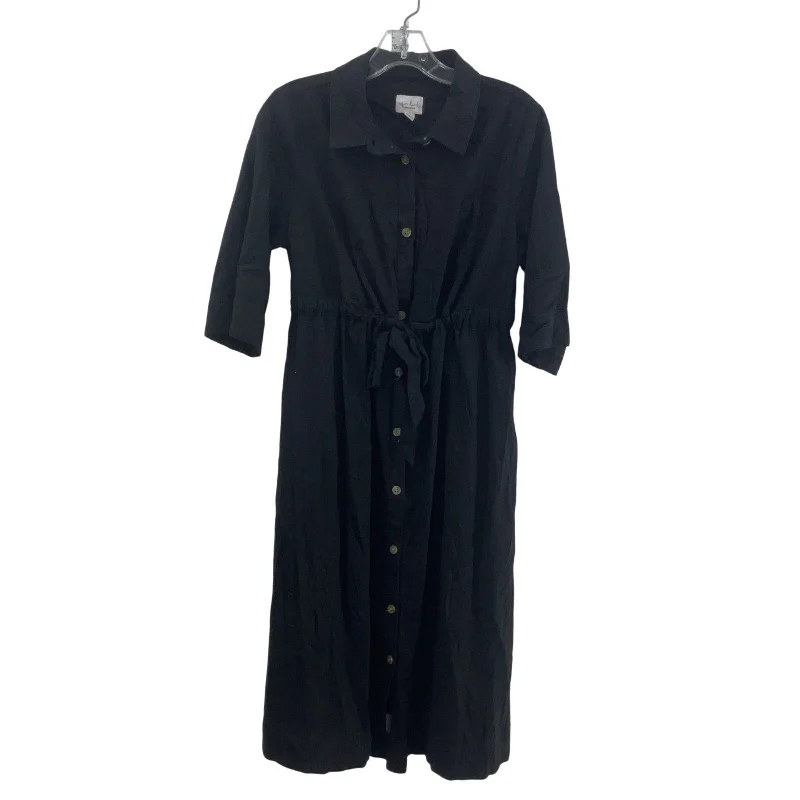 Best Bargains Isabel Black Linen Shirt Belted Women's Button Up Dress Long Size S Preowned