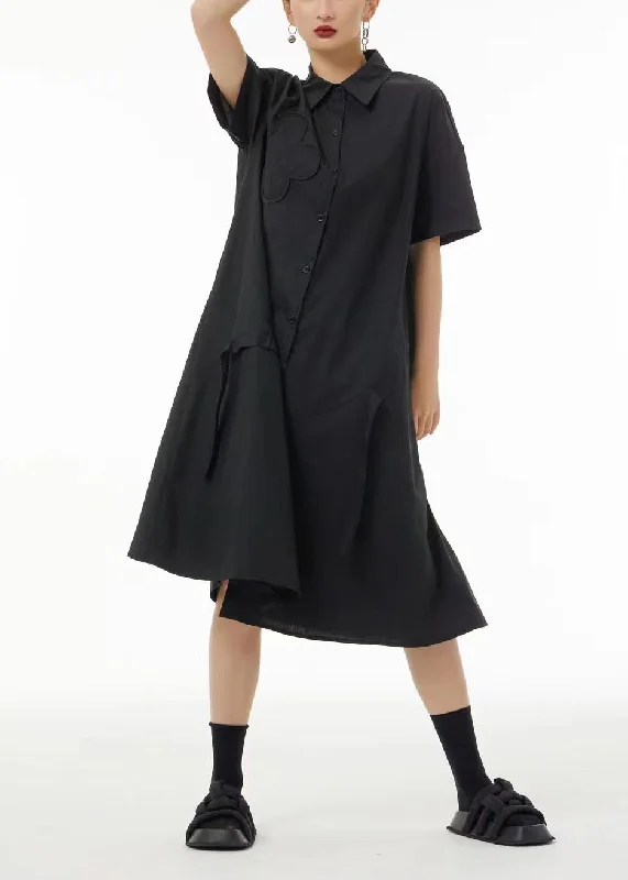 Savings Alert Boutique Black Peter Pan Collar Patchwork Cotton Long Dresses Summer LC0106