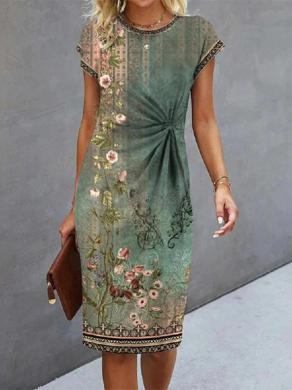 Buy More, Save More Regular Fit Floral Crew Neck Vintage Dress AD787