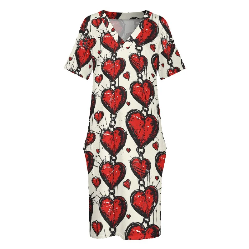 Take Advantage Chained Hearts Loose Dress With Pockets