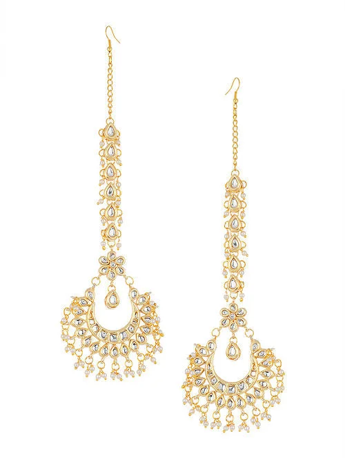 Price Cut Kundan Chand Earrings With Kundan Ear Chains - MRR262