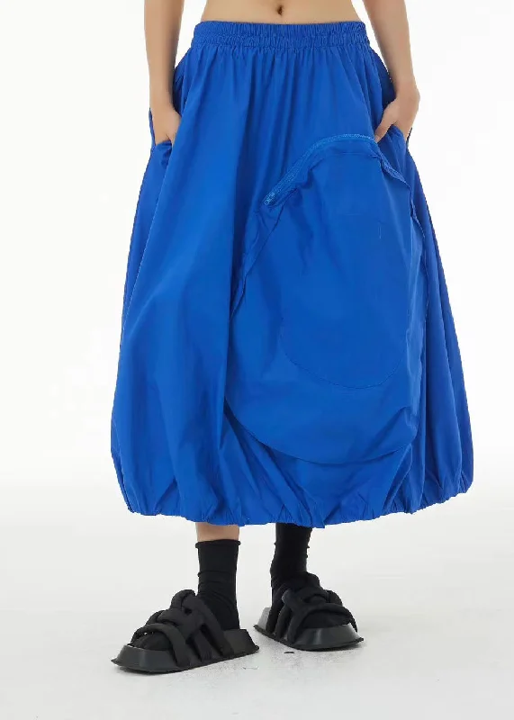 Extra Discounts Blue Patchwork Cotton A Line Skirts Zip Up Pockets Summer LC0129