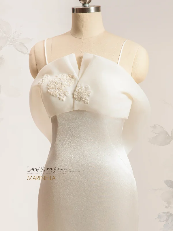 Stock Clearance MARINELLA / Luxurious Satin Wedding Dress with Modest Neckline