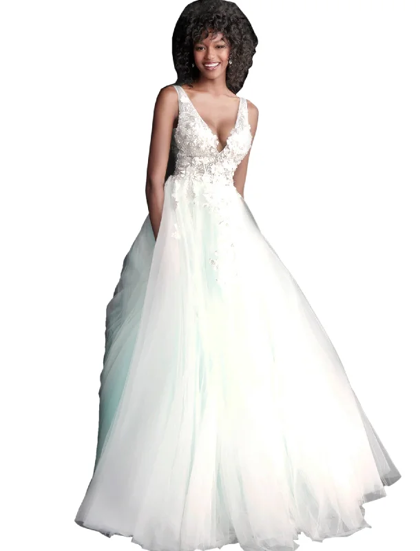 Final Clearance Jovani Off White Floral Appliques V Neck Prom Ballgown Dress