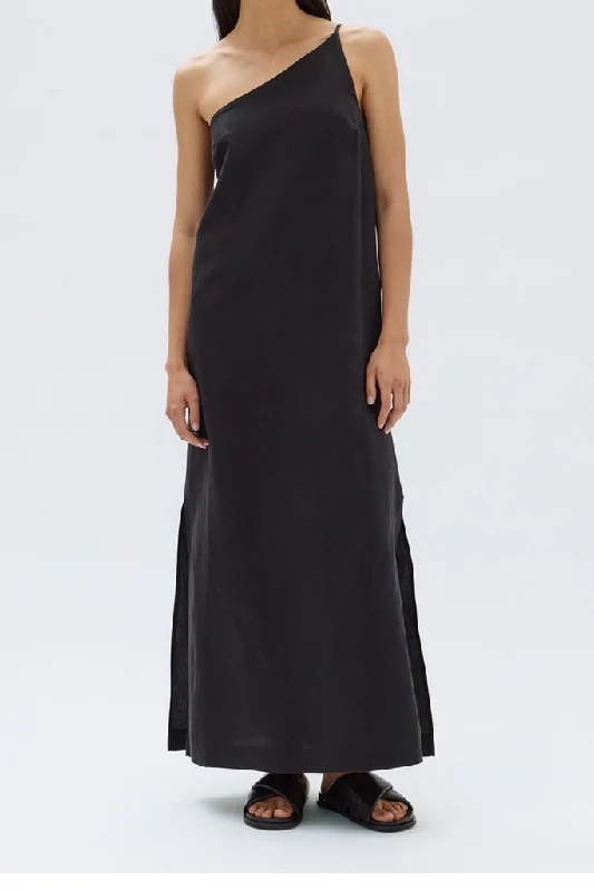 Low Prices Assembly Farriday Linen Silk Asymmetric Midi Dress Black