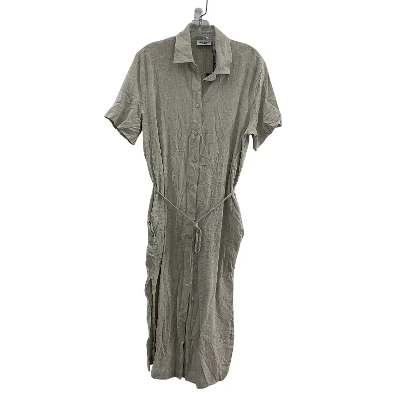 Incredible Offers Weekday Gray Linen Women's Belted Button Up Shirt Dress, Long, NWT, Size S