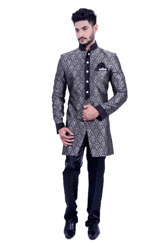 Exclusive Online Offer Silver and Black Indian Wedding Indo-Western Sherwani for Men