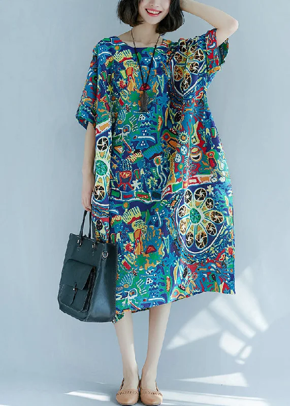 Bonus Savings Art O-Neck Print Maxi Dress Short Sleeve AC2072