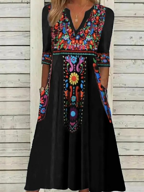 Instant Savings Women's V Neck Boho Regular Fit Dress AT1009